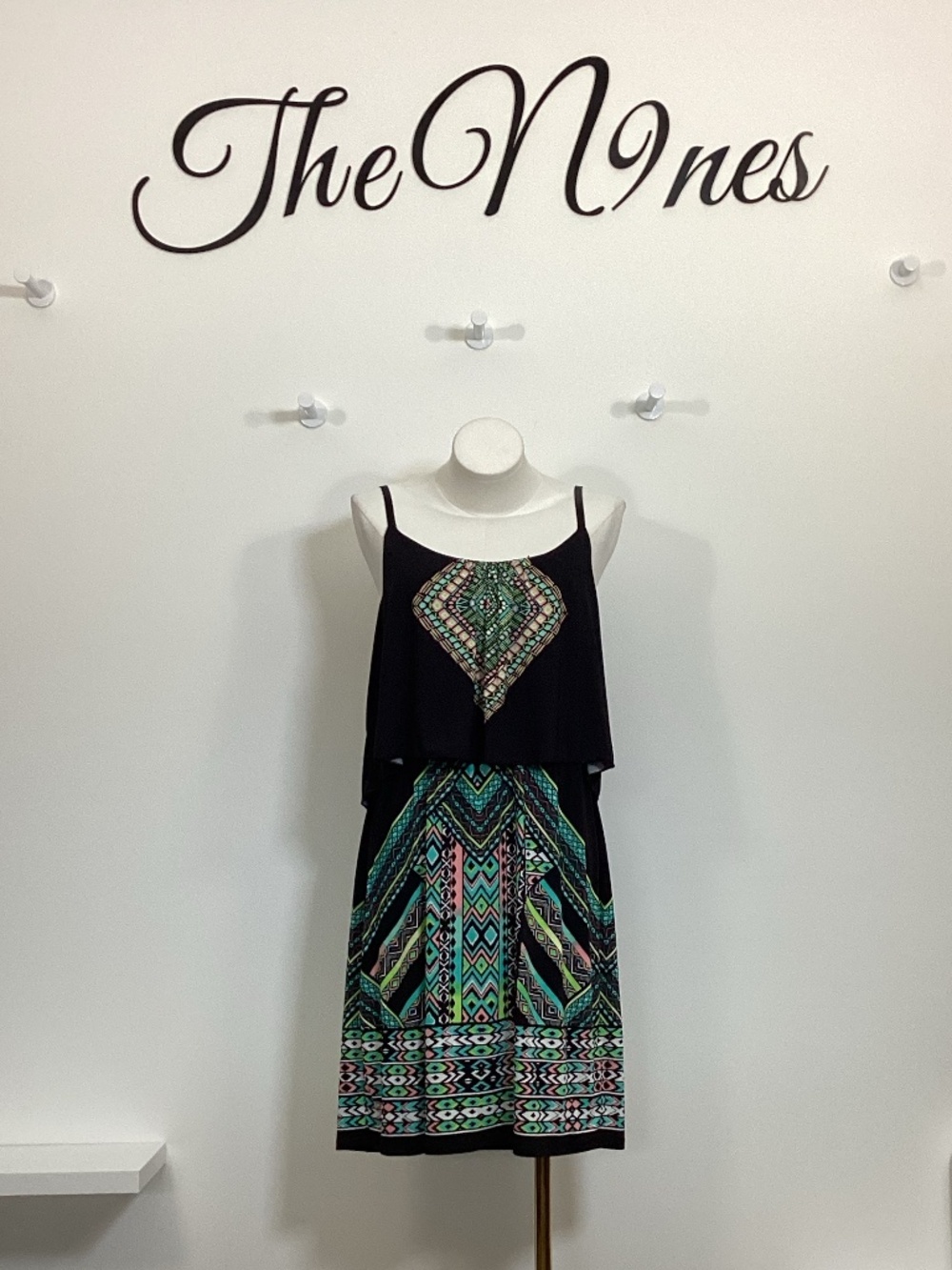Venus Black & Pastel Mini Sundress Large NWOT